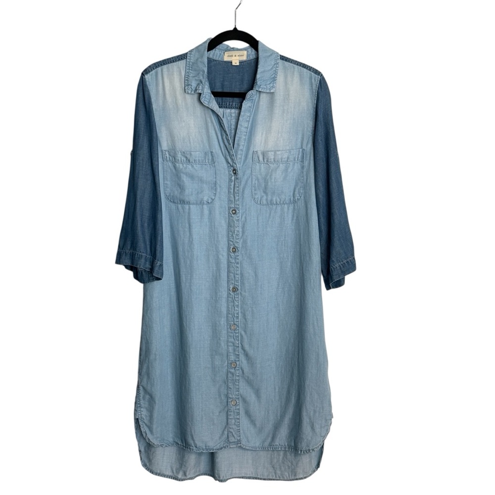 Cloth & Stone Tencel Denim Two Tone Colorblock Shirt Dress Medium Small Flaw